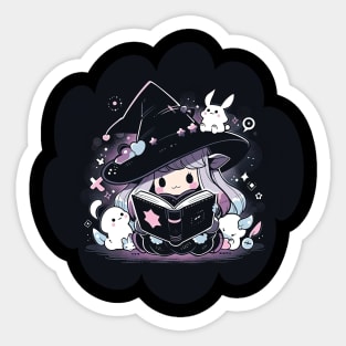 Baby Witch Capricorn Zodiac Sign Reading Spell Book Chibi Style Sticker